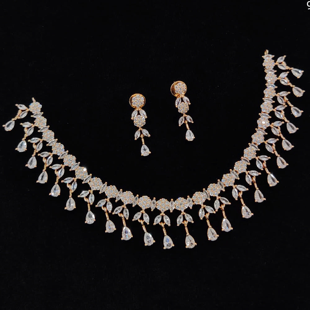 FS Collection Rose Gold Plated AD Stone Necklace Set