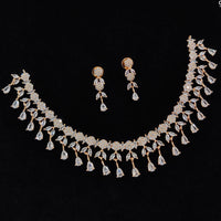 FS Collection Rose Gold Plated AD Stone Necklace Set