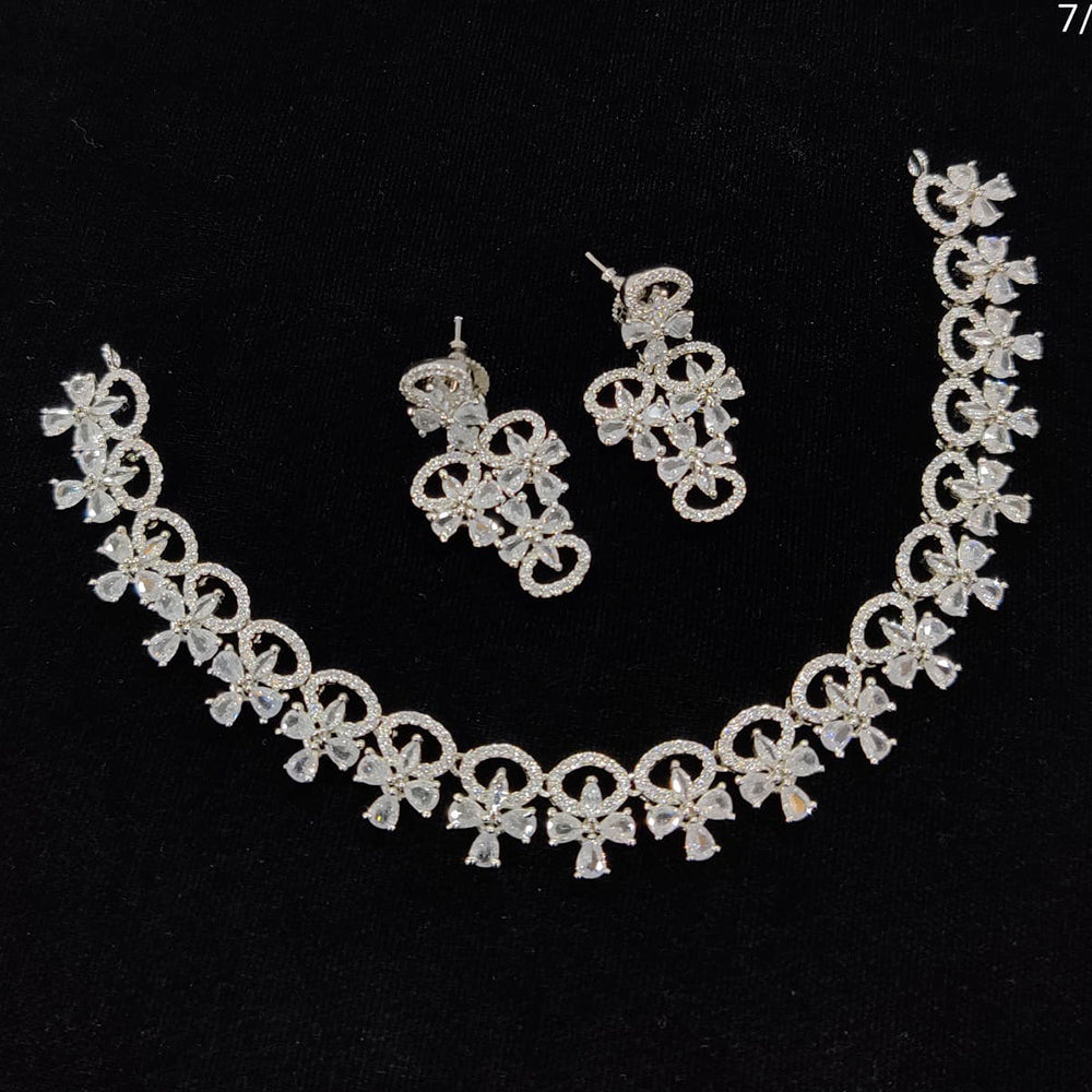FS Colletion Silver Plated AD Stone Necklace Set
