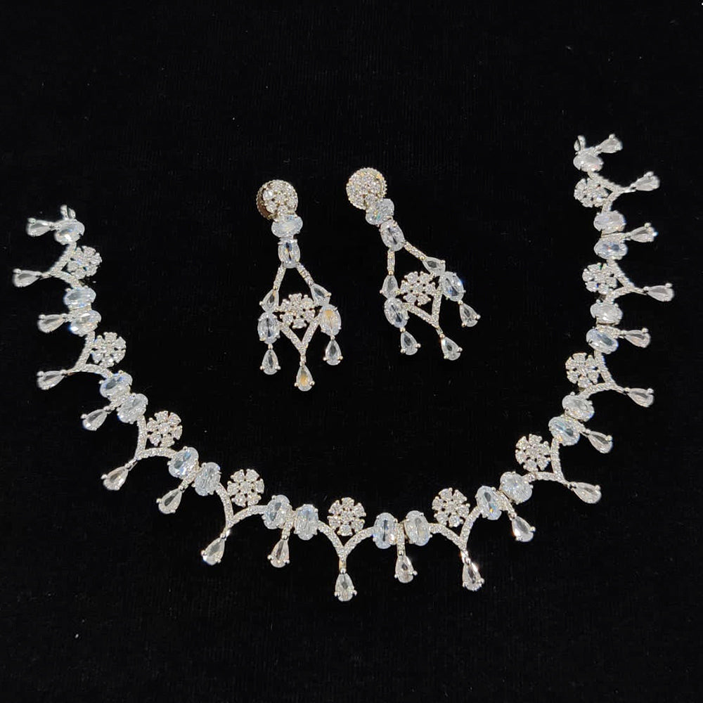 FS Colletion Silver Plated AD Stone Necklace Set