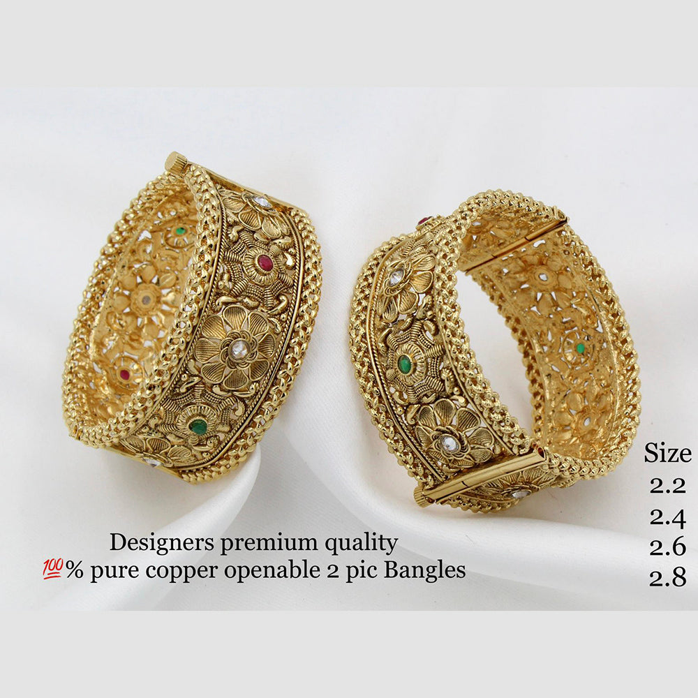 FS Collection Copper Gold Plated Pota Stone Openable Bangles