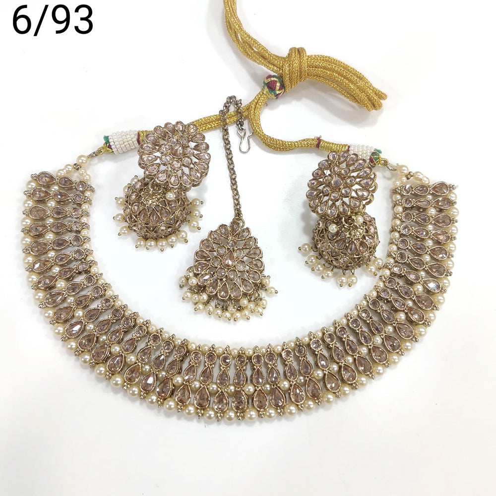 FS Collection Gold Plated Crystal Stone Choker Necklace Set