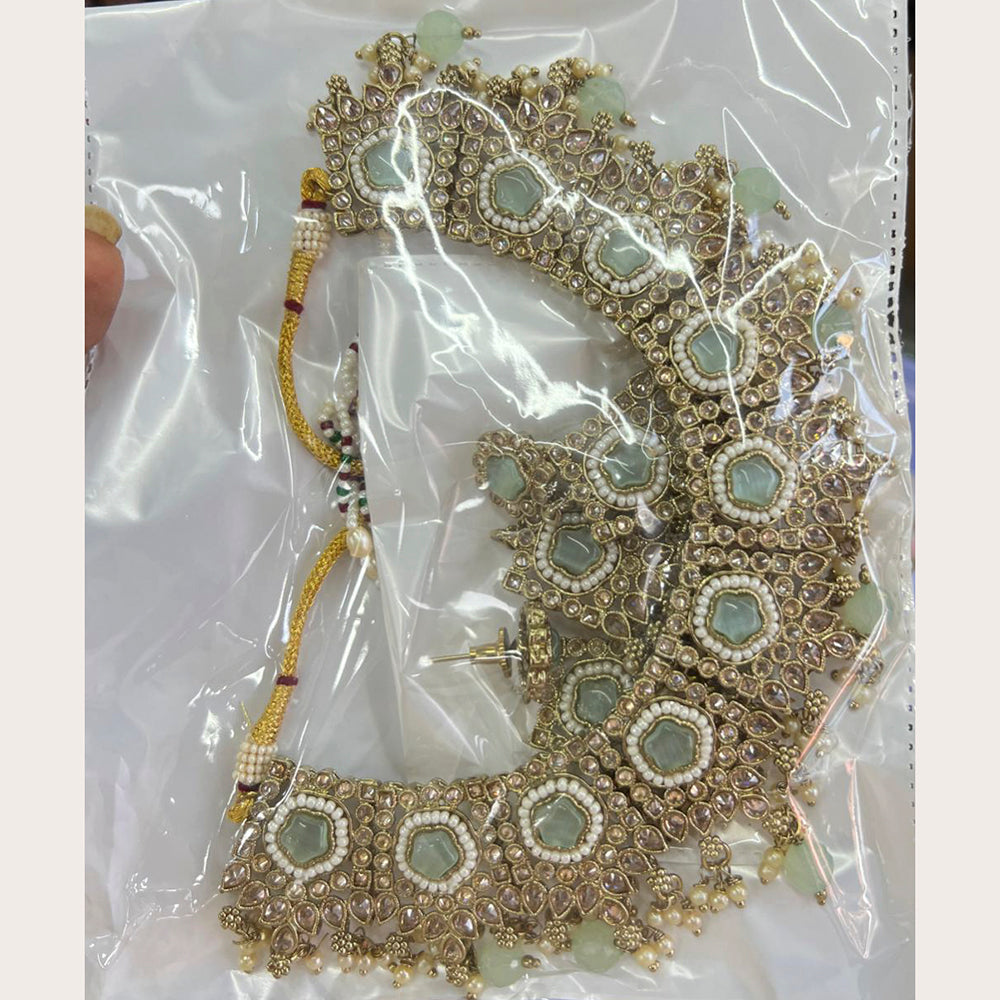 FS Collection Gold Plated Crystal Stone Choker Necklace Set With Mangtikka