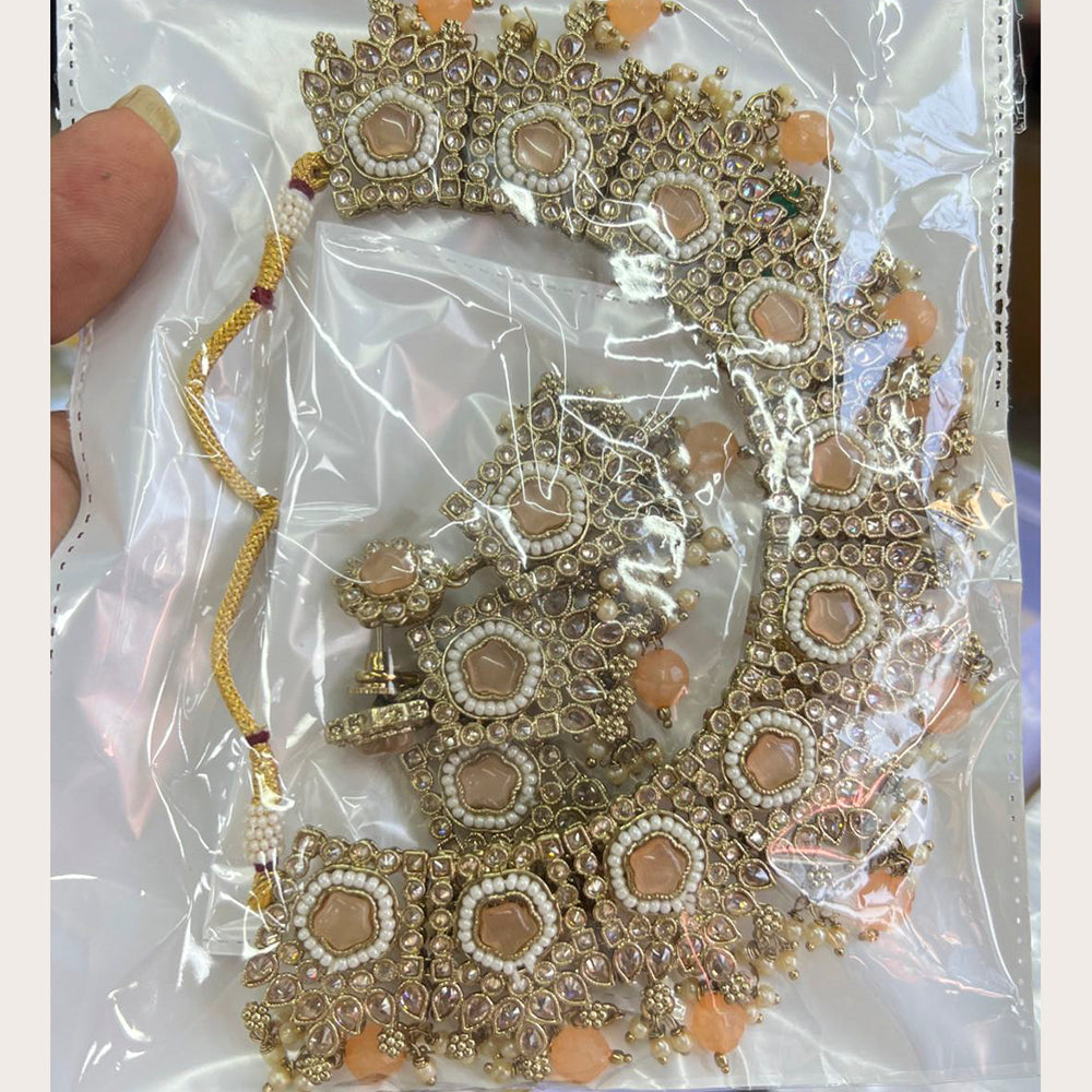 FS Collection Gold Plated Crystal Stone Choker Necklace Set With Mangtikka