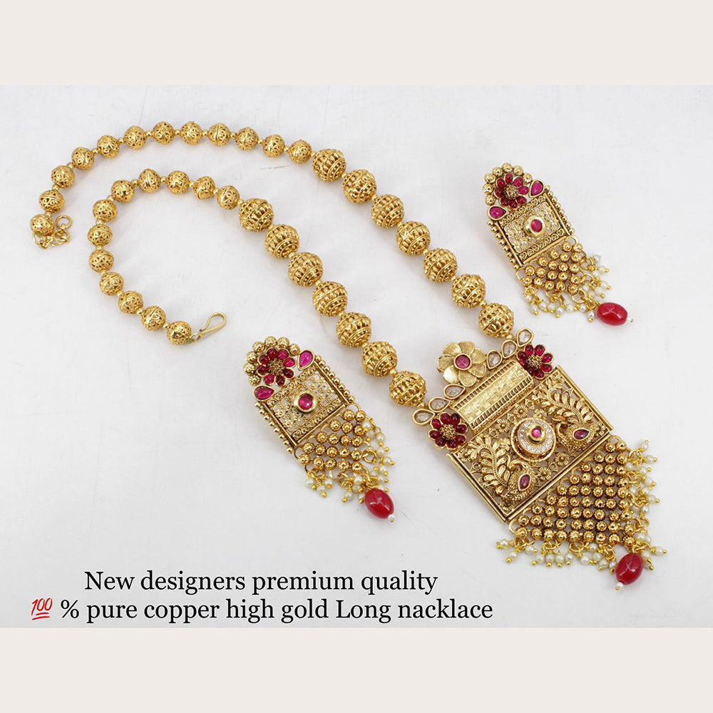 FS Collection Gold Plated Pota Stone Long Necklace Set