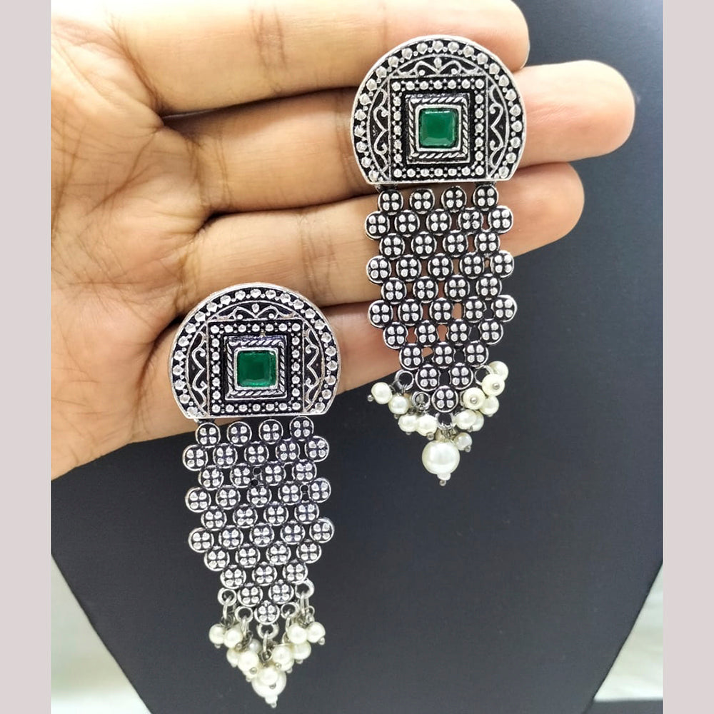 FS Collection Silver Plated Pota Stone Dangler Earrings