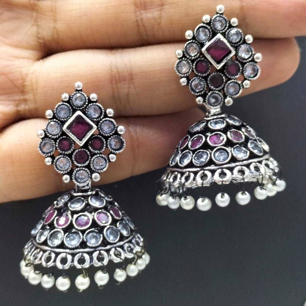 FS Collection Silver Plated Jhumki Beads Earrings