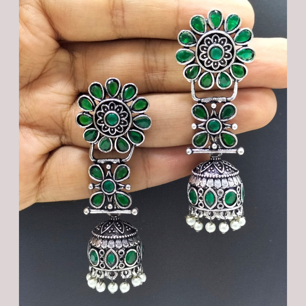 FS Collection Silver Plated Kundan Stone Jhumki Beads Earrings