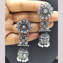 FS Collection Silver Plated Kundan Stone Jhumki Beads Earrings
