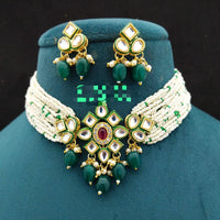 FS Collection Gold Plated Kundan Stone & Beads Choker Necklace Set