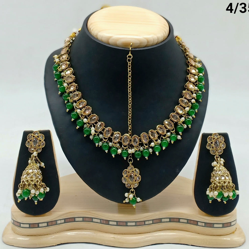 FS Collection Gold Plated Crystal Stone & Beads Necklace Set