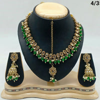 FS Collection Gold Plated Crystal Stone & Beads Necklace Set