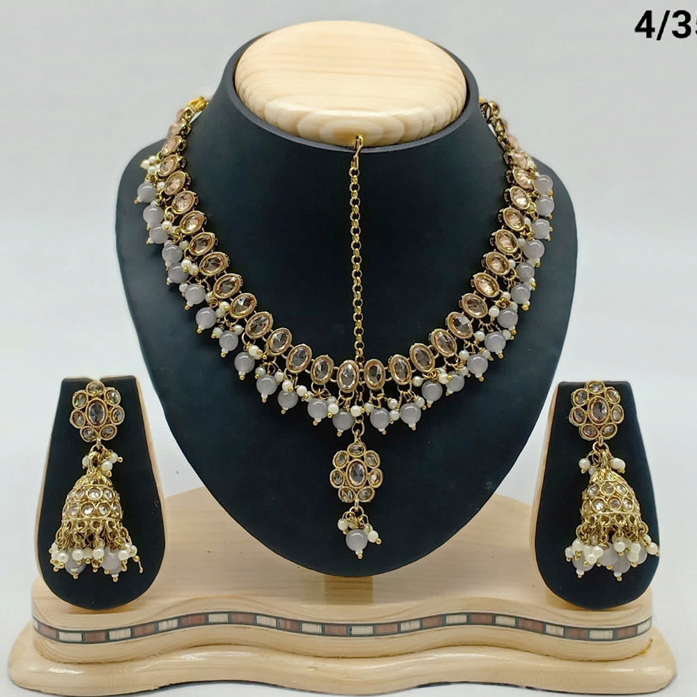 FS Collection Gold Plated Crystal Stone & Beads Necklace Set