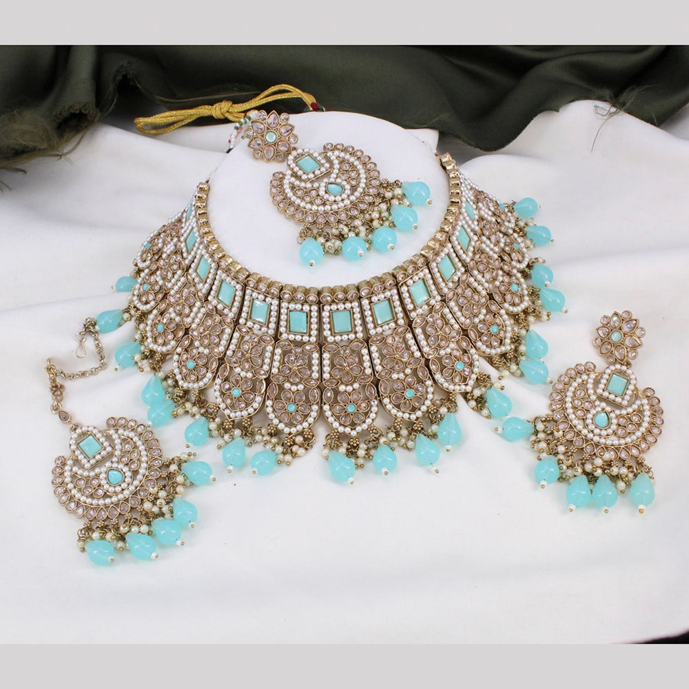 FS Collection Gold Plated Kundan Stone & Beads Choker Necklace Set