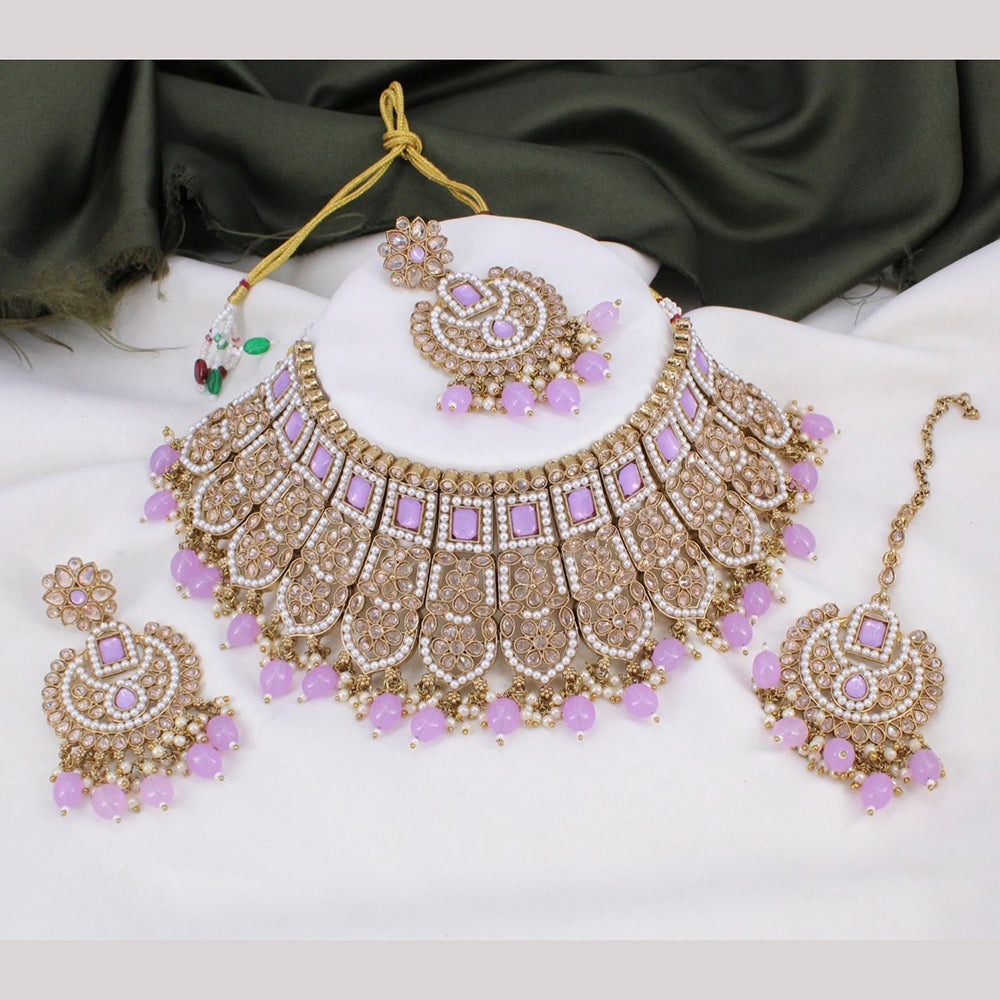FS Collection Gold Plated Kundan Stone & Beads Choker Necklace Set