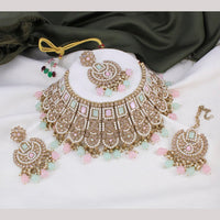 FS Collection Gold Plated Kundan Stone & Beads Choker Necklace Set