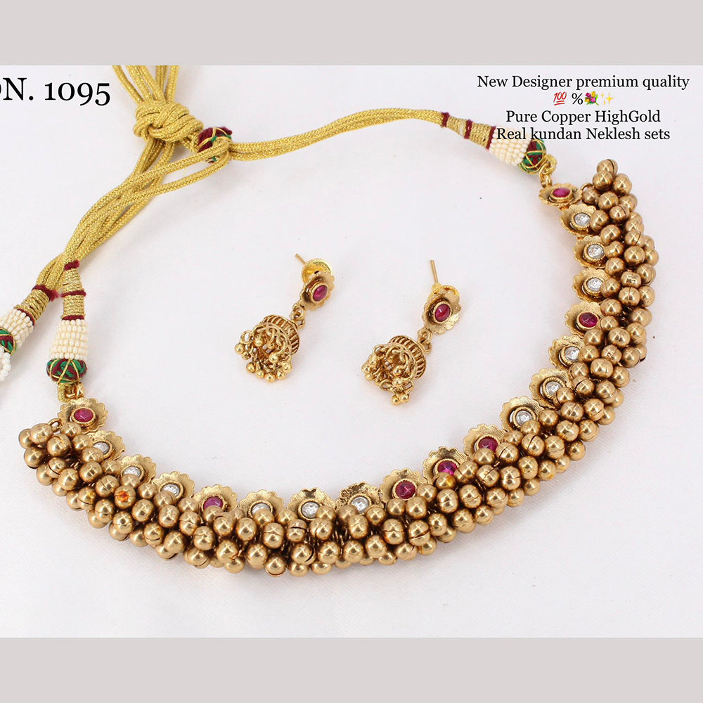FS Collection Copper Gold Plated Kundan Stone Choker Necklace Set