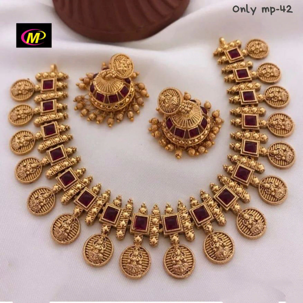 FS Collection Gold Plated Pota Stone Choker Necklace Set