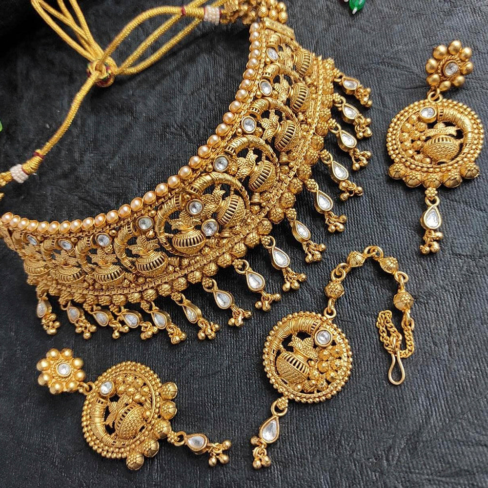 FS Collection Gold Plated Kundan Stone Choker Necklace Set
