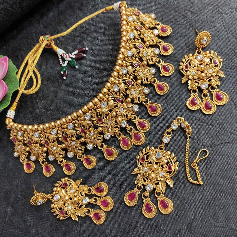 FS Collection Gold Plated Kundan Stone Choker Necklace Set