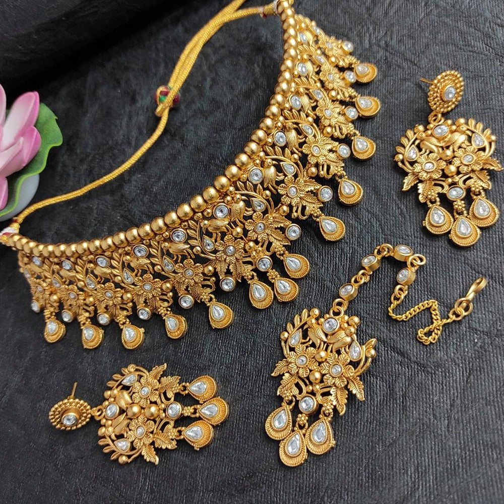 FS Collection Gold Plated Kundan Stone Choker Necklace Set