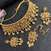 FS Collection Gold Plated Kundan Stone Choker Necklace Set
