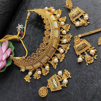 FS Collection Gold Plated & Beads Choker Necklace Set