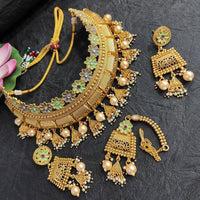 FS Collection Gold Plated & Beads Choker Necklace Set
