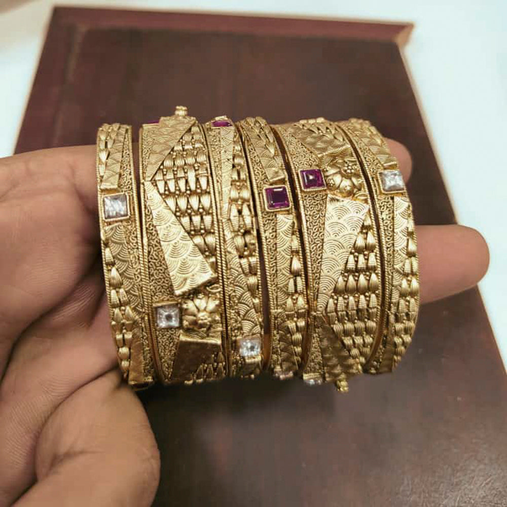FS Collection Gold Plated Crystal Stone Bangles
