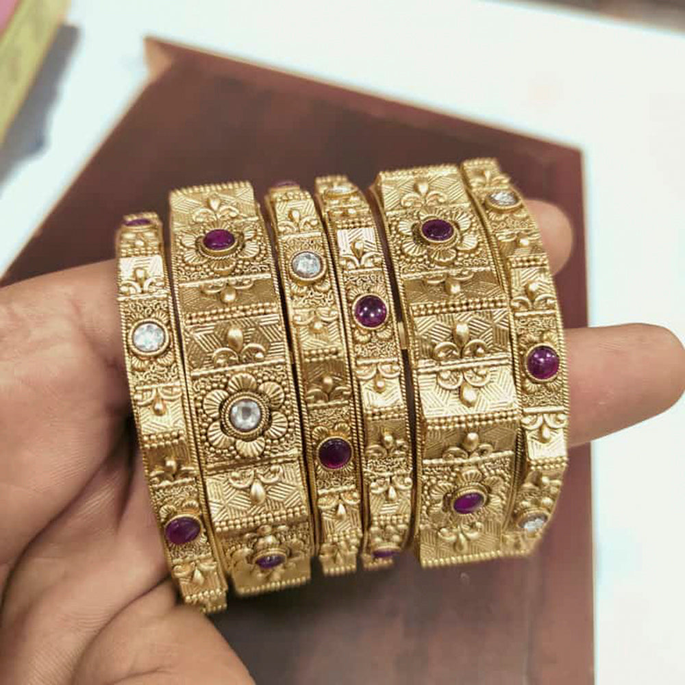 FS Collection Gold Plated Crystal Stone Bangles