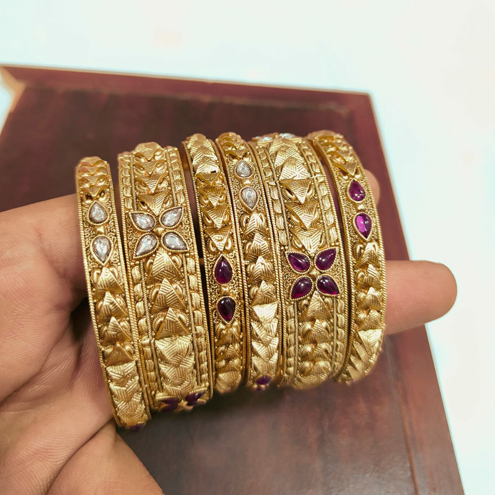 FS Collection Gold Plated Crystal Stone Bangles