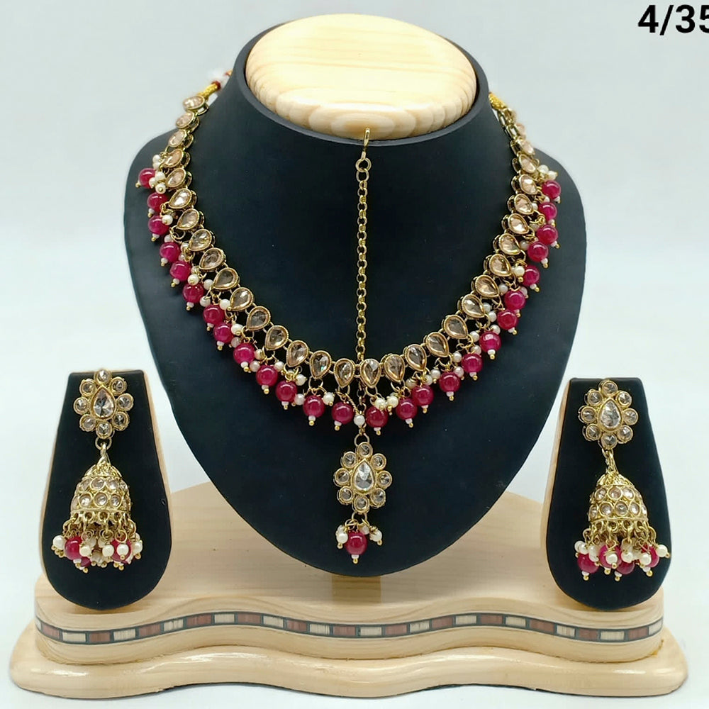 FS Collection Gold Plated Crystal Stone & Beads Necklace Set
