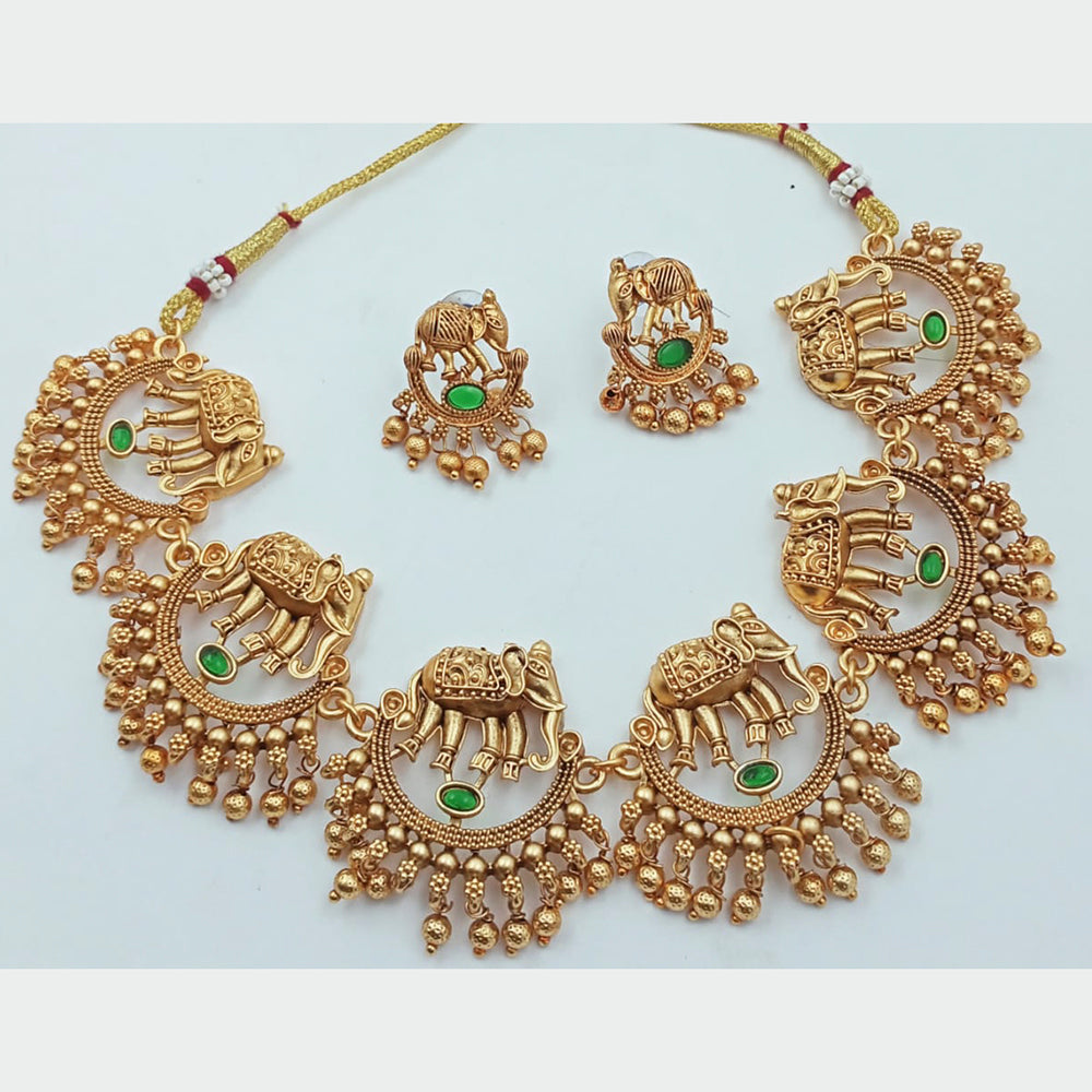 FS Collection Gold Plated Pota Stone Choker Necklace Set