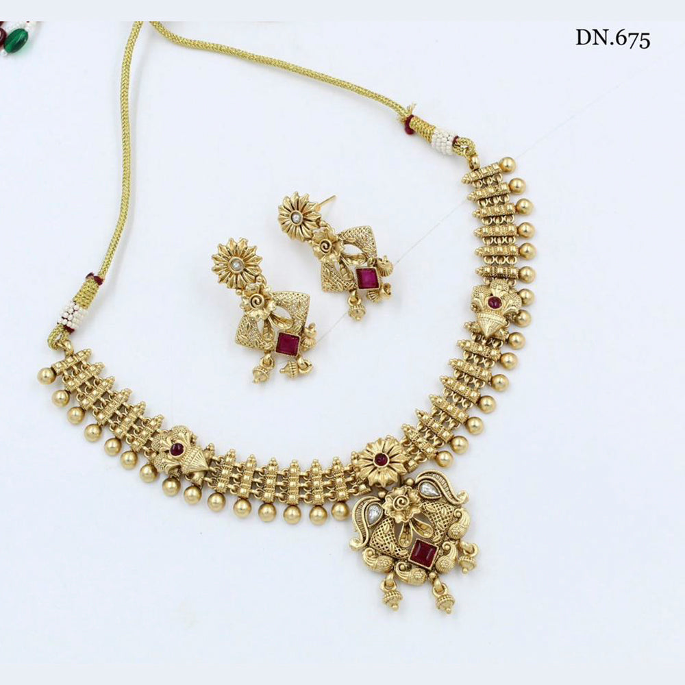 FS Collection Gold Plated Pota Stone Choker Necklace Set