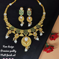FS Collection Gold Plated Kundan Stone & Meenakari Choker Necklace Set