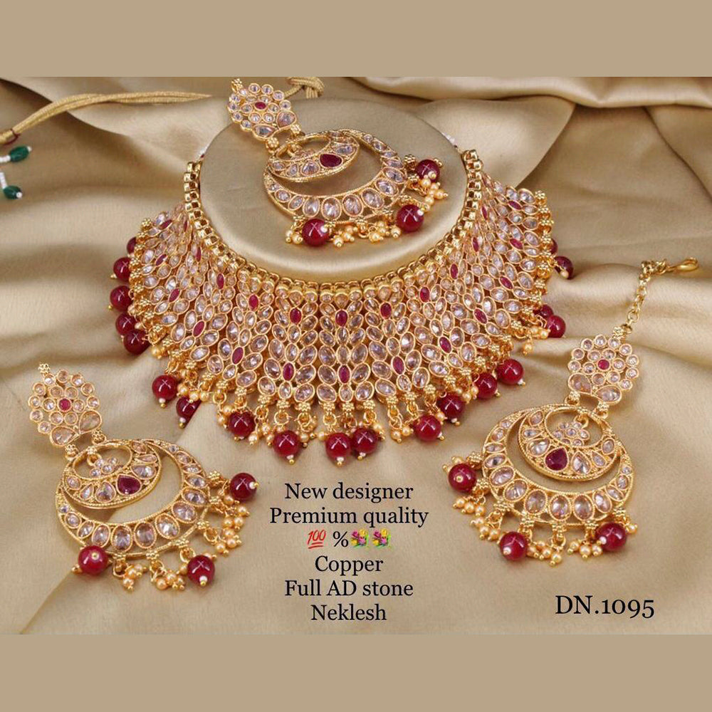FS Collection Copper Gold Plated AD Stone Choker Necklace Set
