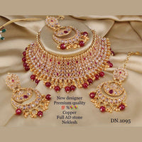 FS Collection Copper Gold Plated AD Stone Choker Necklace Set