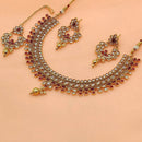FS Collection Gold Plated Kundan And Pota Stone Necklace Set