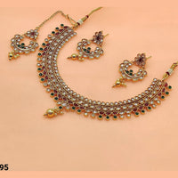 FS Collection Gold Plated Kundan And Pota Stone Necklace Set