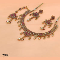 FS Collection Gold Plated Kundan And Pota Stone Necklace Set