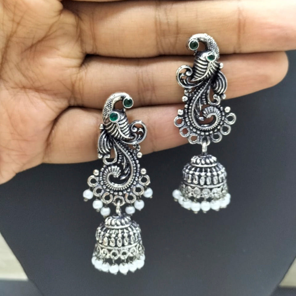 FS Collection Silver Plated Jhumki Beads Earrings