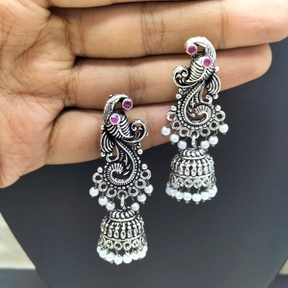 FS Collection Silver Plated Jhumki Beads Earrings