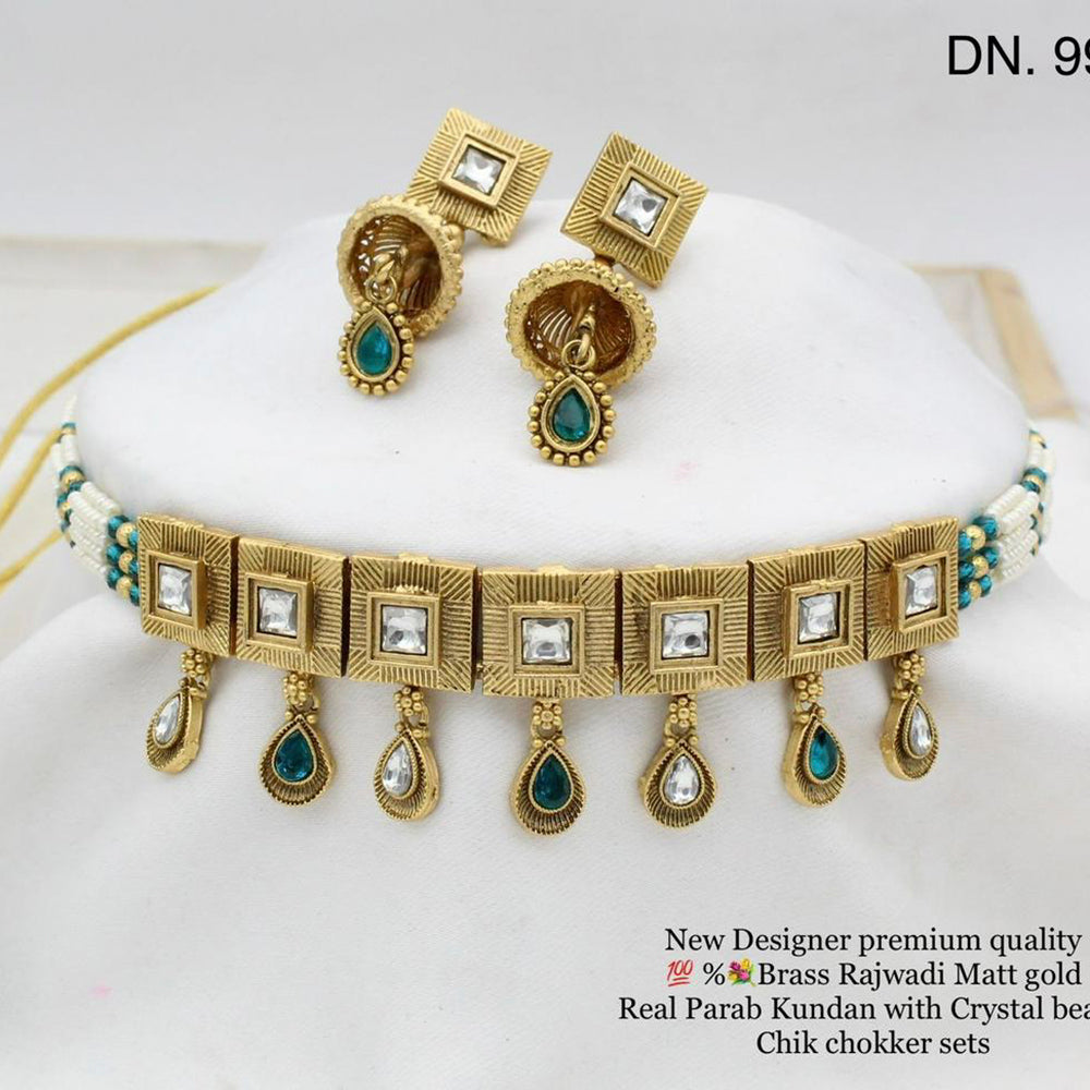FS Collection Gold Plated Kundan Stone Choker Necklace Set