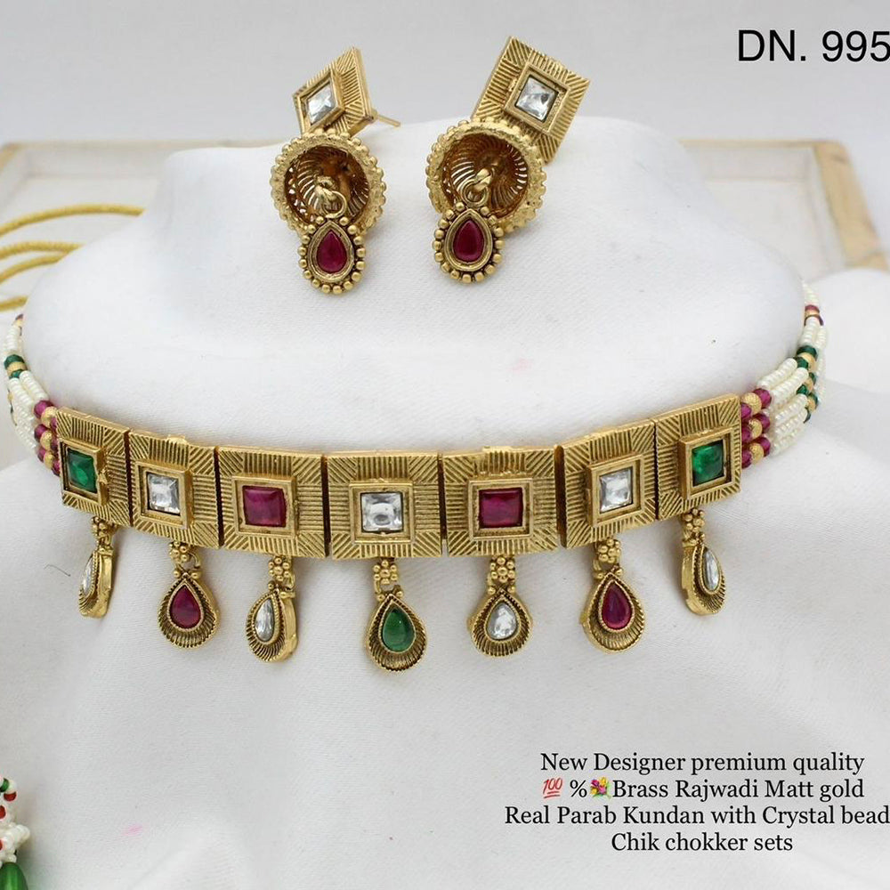 FS Collection Gold Plated Kundan Stone Choker Necklace Set