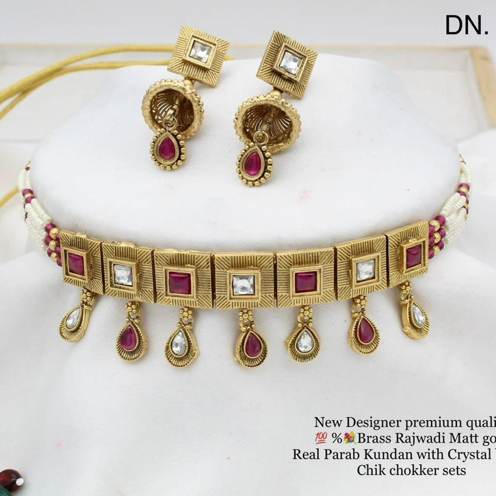 FS Collection Gold Plated Kundan Stone Choker Necklace Set