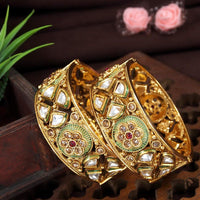 FS Collection Gold Plated Kundan Stone Openable Bangles