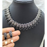 FS Collection Silver Plated Pota Stone Choker Necklace Set