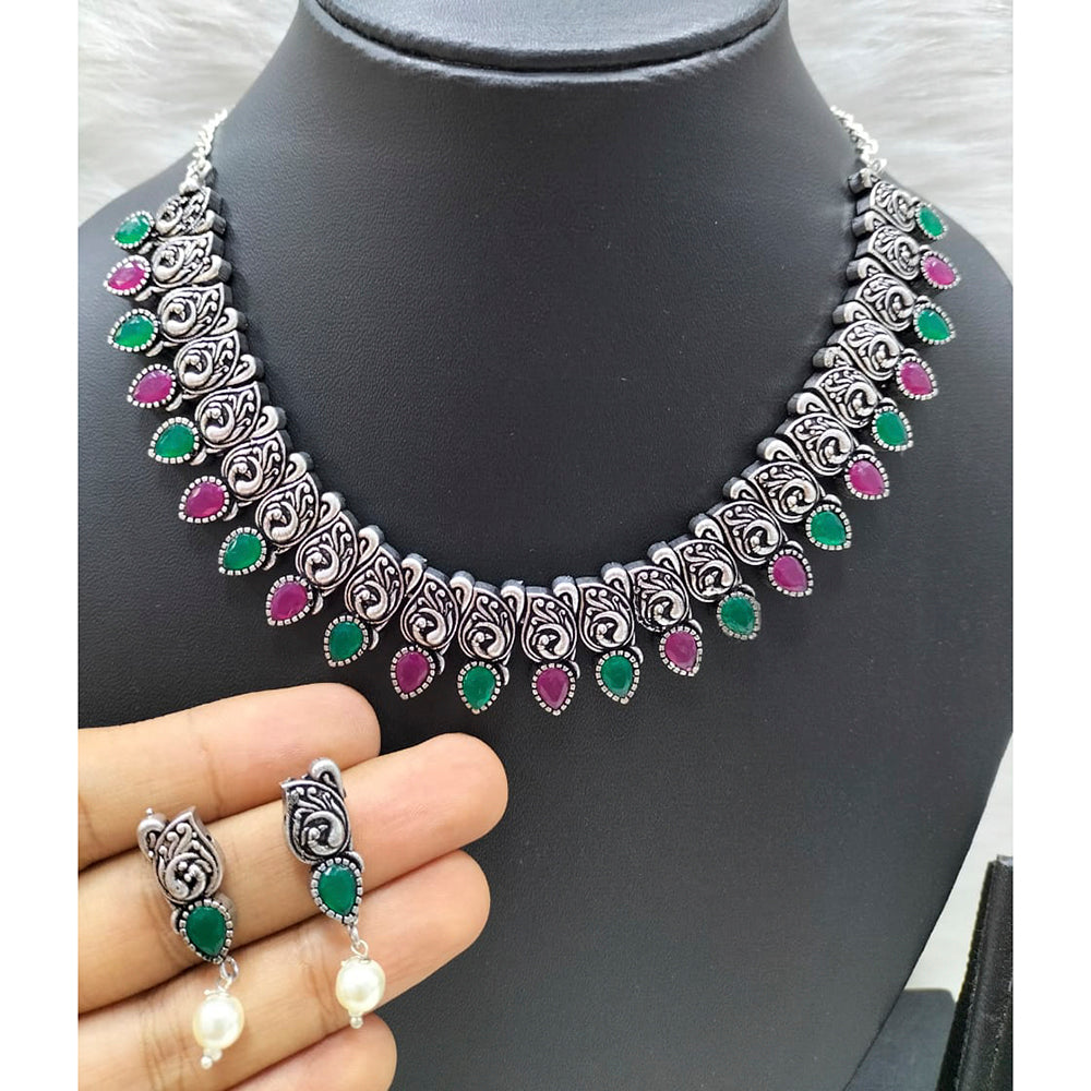 FS Collection Silver Plated Pota Stone Choker Necklace Set