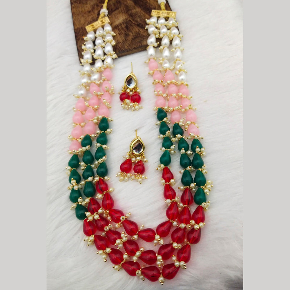 FS Collection Gold Plated 3 Line Beads Necklace Set
