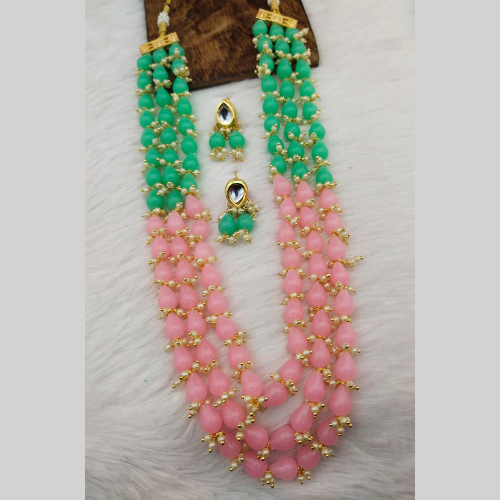 FS Collection Gold Plated 3 Line Beads Necklace Set